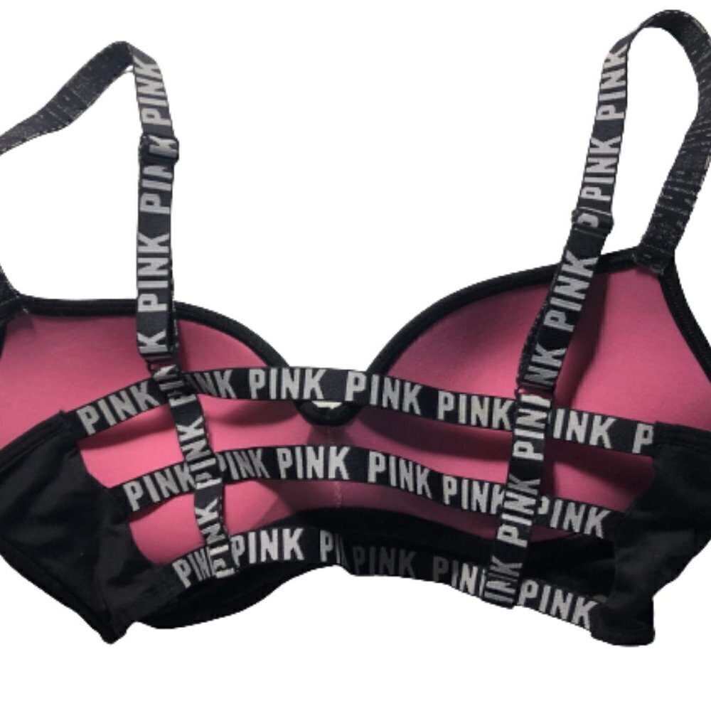#3495-2 Victoria's Secret Pink black strappy back S/P